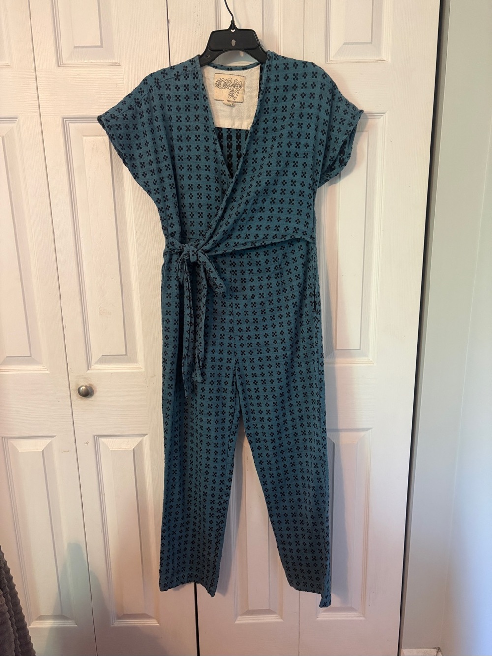 Ace & Jig Blue Wrap-Front Jumpsuit with Black Pattern